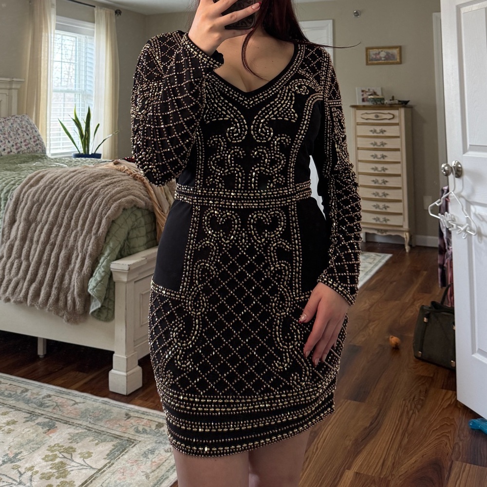 Beaded Long Sleeve Dress